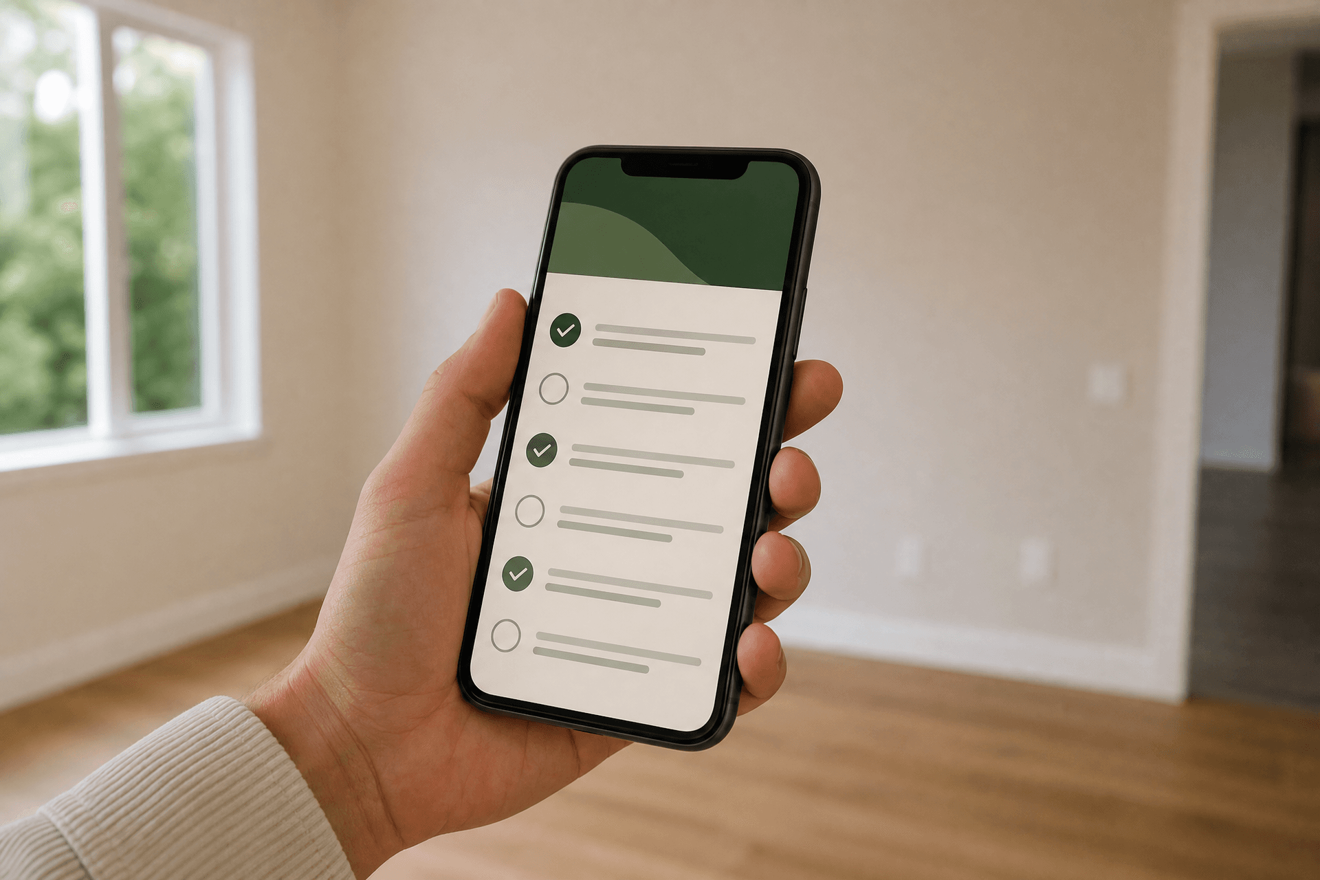 A checklist open on a phone during a viewing